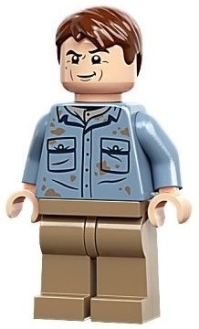 Dr. Alan Grant - Sand Blue Shirt with Pockets and Dirt Stains, Reddish Brown Hair