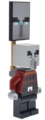 Illager (Pillager) - Narrow Eyes, Dark Bluish Gray Neck Bracket and Tile with Clip, Ominous Banner (21267)