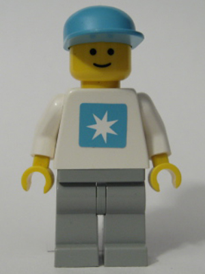 Maersk - White Torso (Sticker), Light Gray Legs, Maersk Blue Cap