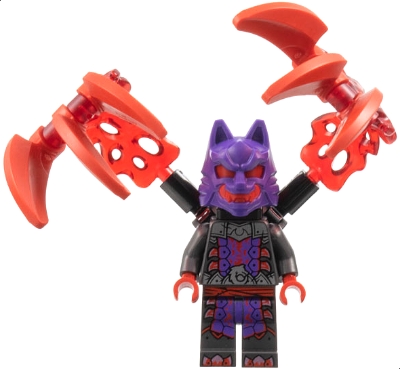 Source: BrickLink Wolf Mask Warrior - Dark Purple and Red Mask, Energy Claws