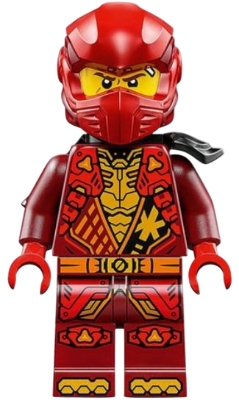 Source: BrickLink Kai - Dragons Rising, Tunic with Shoulder Armor, Dark Red and Red Head Wrap, Scabbard