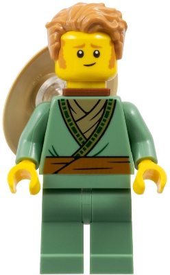 Source: BrickLink Fisherman - Sand Green Tunic, Medium Nougat Hair, Conical Hat on Back