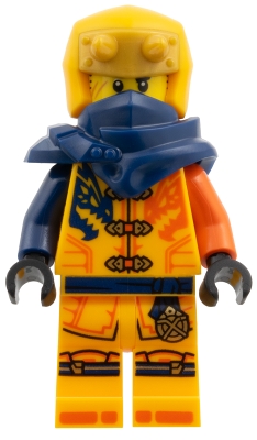 Source: BrickLink Arin - Shirt with Dark Blue and Reddish Orange Dragons, Hood with Horns
