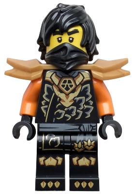 Source: BrickLink Cole - Dragons Rising, Tunic with Dragon Head, Hair, Wide Pearl Gold Shoulder Armor
