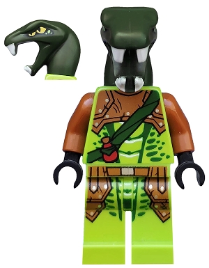 Zoltar - Serpentine Snake Warrior, Lime with Scales, Dark Orange Armor Coverings, Dark Green Strap with Red Vial