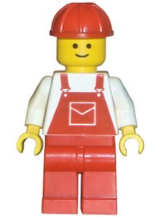 Overalls Red with Pocket, Red Legs, Red Construction Helmet