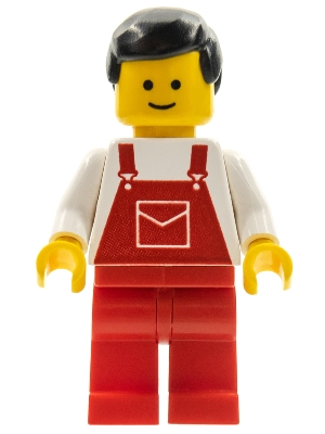 Overalls Red with Pocket, Red Legs, Black Male Hair