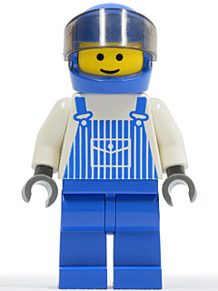 Overalls Striped Blue with Pocket, Blue Legs, Blue Helmet, Trans-Black Visor