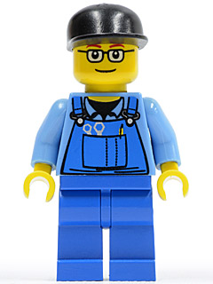 Overalls with Tools in Pocket Blue, Black Cap, Glasses