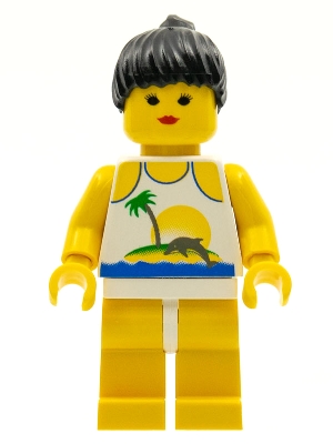 Island with Palm and Sun - Yellow Legs, Black Ponytail Hair
