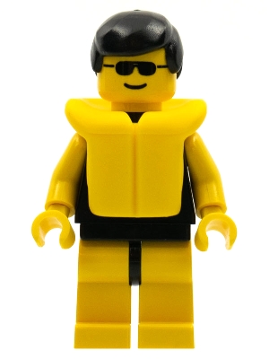 Plain Black Torso with Yellow Arms, Yellow Legs, Sunglasses, Black Male Hair, Life Jacket