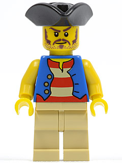 Pirate Blue Vest, Tan Legs, Black Pirate Triangle Hat, Long Brown Moustache