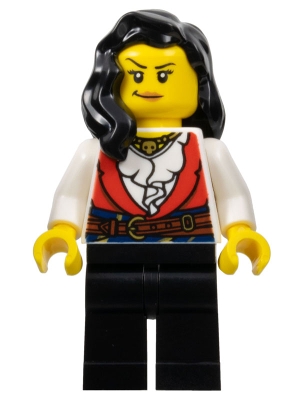 Pirate - Female, Black Legs, Red Vest over White Shirt, Black Hair