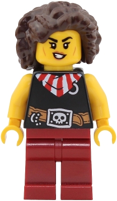 Pirate - Female, Black Top with Red and White Striped Bandana, Dark Red Legs, Dark Brown Hair