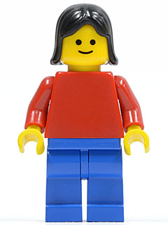 Plain Red Torso with Red Arms, Blue Legs, Black Female Hair