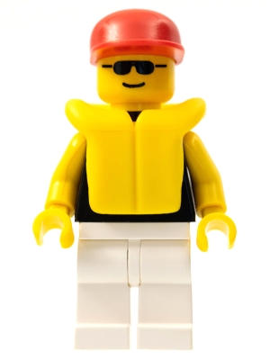 Plain Black Torso with Yellow Arms, White Legs, Sunglasses, Red Cap, Life Jacket