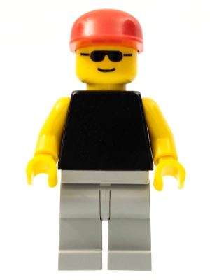 Plain Black Torso with Yellow Arms, Light Gray Legs, Sunglasses, Red Cap