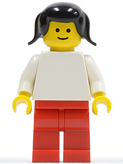 Plain White Torso with White Arms, Red Legs, Black Pigtails Hair