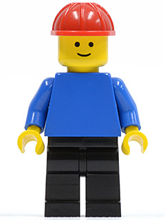 Plain Blue Torso with Blue Arms, Black Legs, Red Construction Helmet