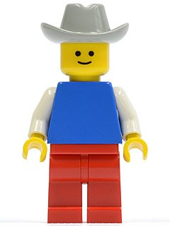 Plain Blue Torso with White Arms, Red Legs, Light Gray Cowboy Hat