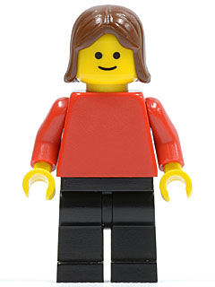 Plain Red Torso with Red Arms, Black Legs, Brown Female Hair