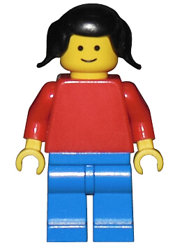 Plain Red Torso with Red Arms, Blue Legs, Black Pigtails Hair