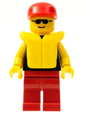 Plain Black Torso with Yellow Arms, Red Legs, Sunglasses, Red Cap, Life Jacket