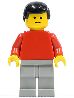 Plain Red Torso with Red Arms, Light Gray Legs, Black Male Hair