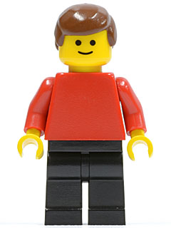 Plain Red Torso with Red Arms, Black Legs, Brown Male Hair