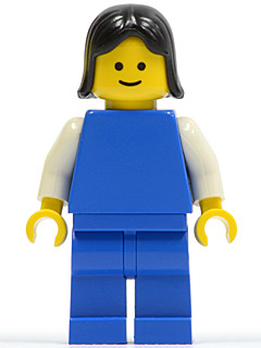 Plain Blue Torso with White Arms, Blue Legs, Black Female Hair