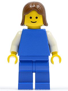 Plain Blue Torso with White Arms, Blue Legs, Brown Female Hair