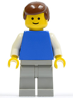 Plain Blue Torso with White Arms, Light Gray Legs, Brown Male Hair