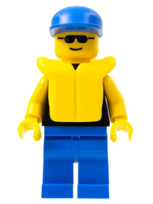 Plain Black Torso with Yellow Arms, Blue Legs, Sunglasses, Blue Cap, Life Jacket