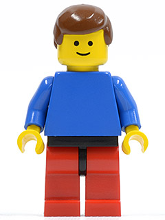 Plain Blue Torso with Blue Arms, Red Legs with Black Hips, Brown Male Hair