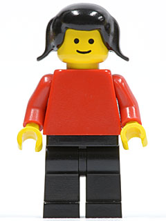 Plain Red Torso with Red Arms, Black Legs, Black Pigtails Hair