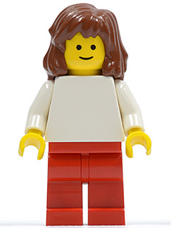 Plain White Torso with White Arms, Red Legs, Reddish Brown Mid-Length Female Hair