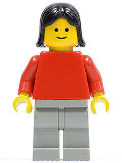 Plain Red Torso with Red Arms, Light Gray Legs, Black Female Hair
