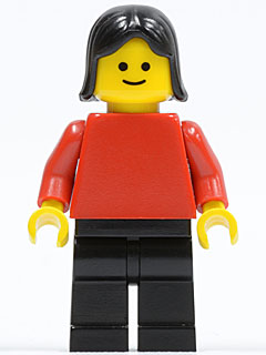 Plain Red Torso with Red Arms, Black Legs, Black Female Hair