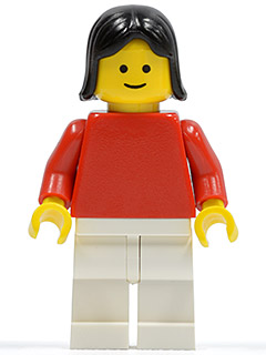 Plain Red Torso with Red Arms, White Legs, Black Female Hair