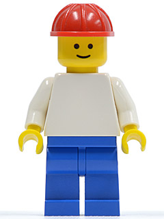 Plain White Torso with White Arms, Blue Legs, Red Construction Helmet