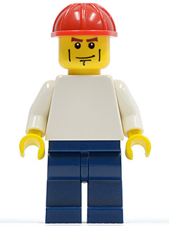 Plain White Torso with White Arms, Dark Blue Legs, Red Construction Helmet, Vertical Cheek Lines