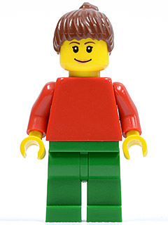 Plain Red Torso with Red Arms, Green Legs, Reddish Brown Ponytail Hair, Eyebrows