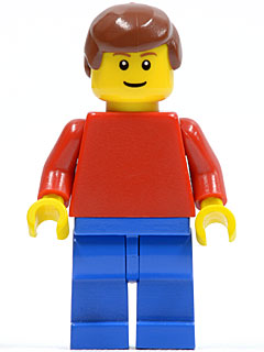 Plain Red Torso with Red Arms, Blue Legs, Reddish Brown Male Hair, Brown Eyebrows, Thin Grin