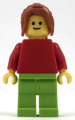 Plain Red Torso with Red Arms, Lime Legs, Dark Orange Female Ponytail Long