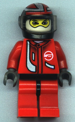 Racer Driver, Red with White Balaclava, Black Helmet with Red/Silver