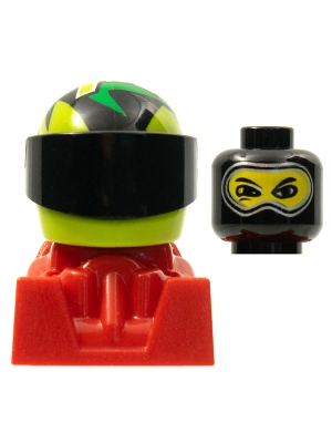 Racer, Black Balaclava, Lime Helmet with Pattern, Red Body