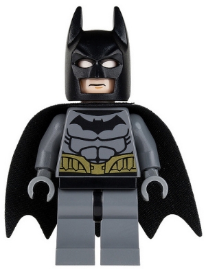 Batman, Dark Bluish Gray Suit, Black Cape and Cowl, Light Nougat Head, Black Hips, Muscle Outline