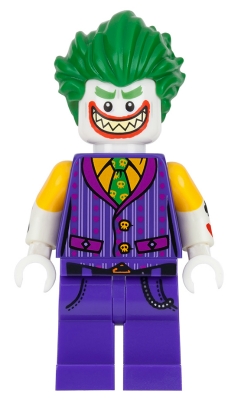 The Joker with Bright Light Orange Shirt, Dark Purple Vest and Large Grin with Sharp Teeth