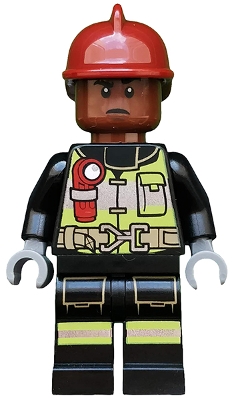 Firefighter with Reddish Brown Skin and Dark Red Fire Helmet