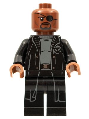 Nick Fury in Long Black Coat Over Gray Sweater, No Line on Hips